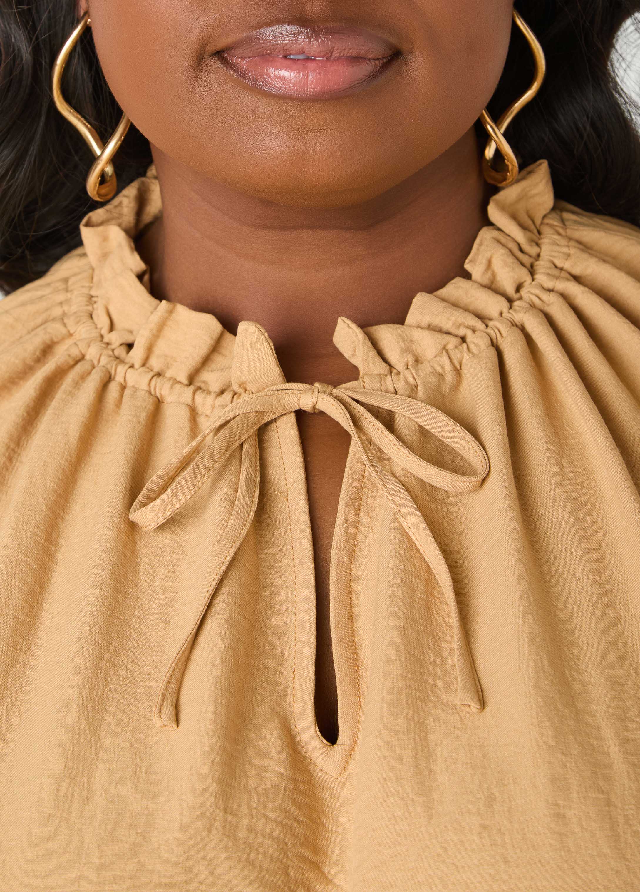 Textured Tie Neck Keyhole Top - Image 11