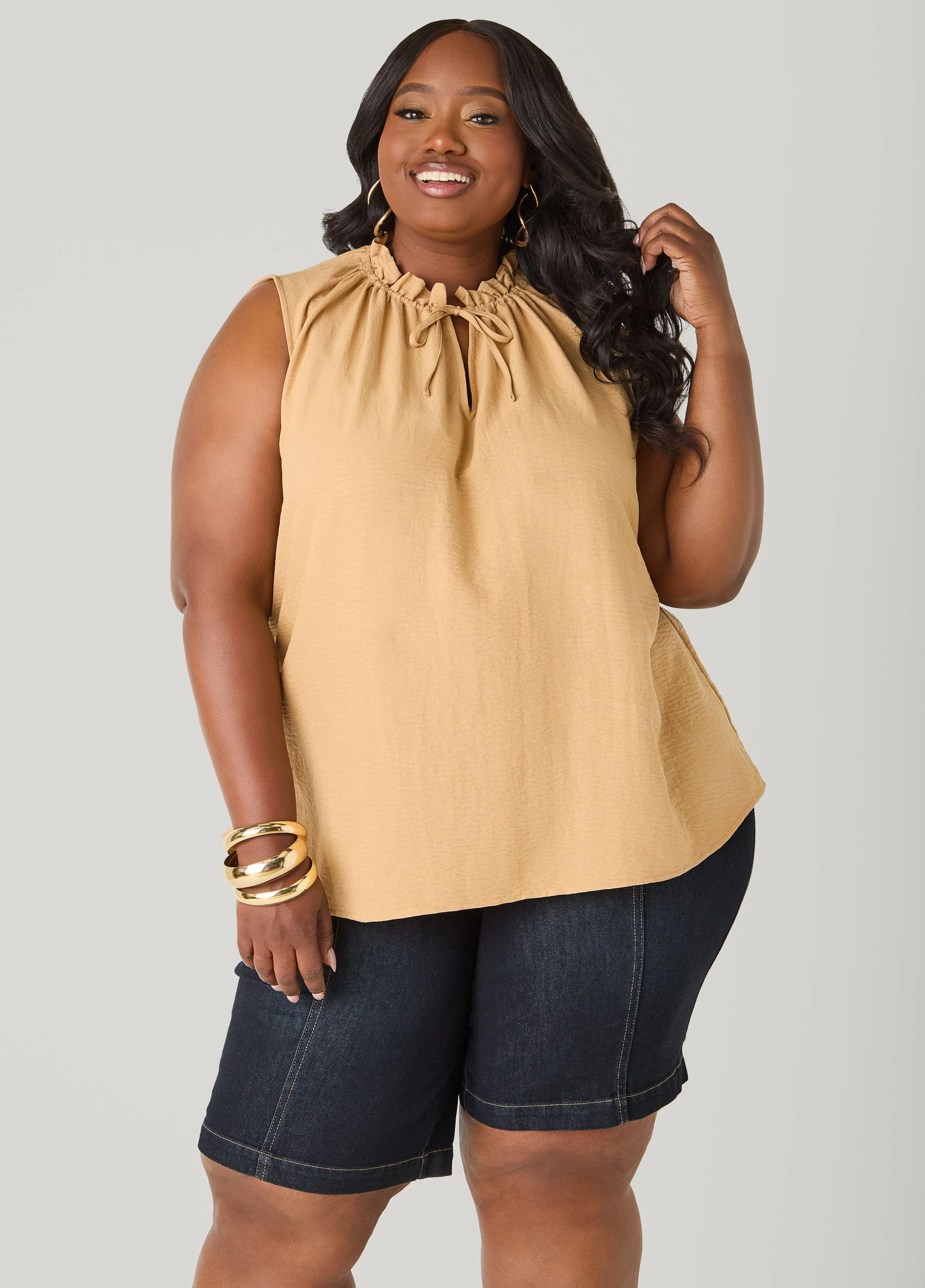 Textured Tie Neck Keyhole Top - Image 8