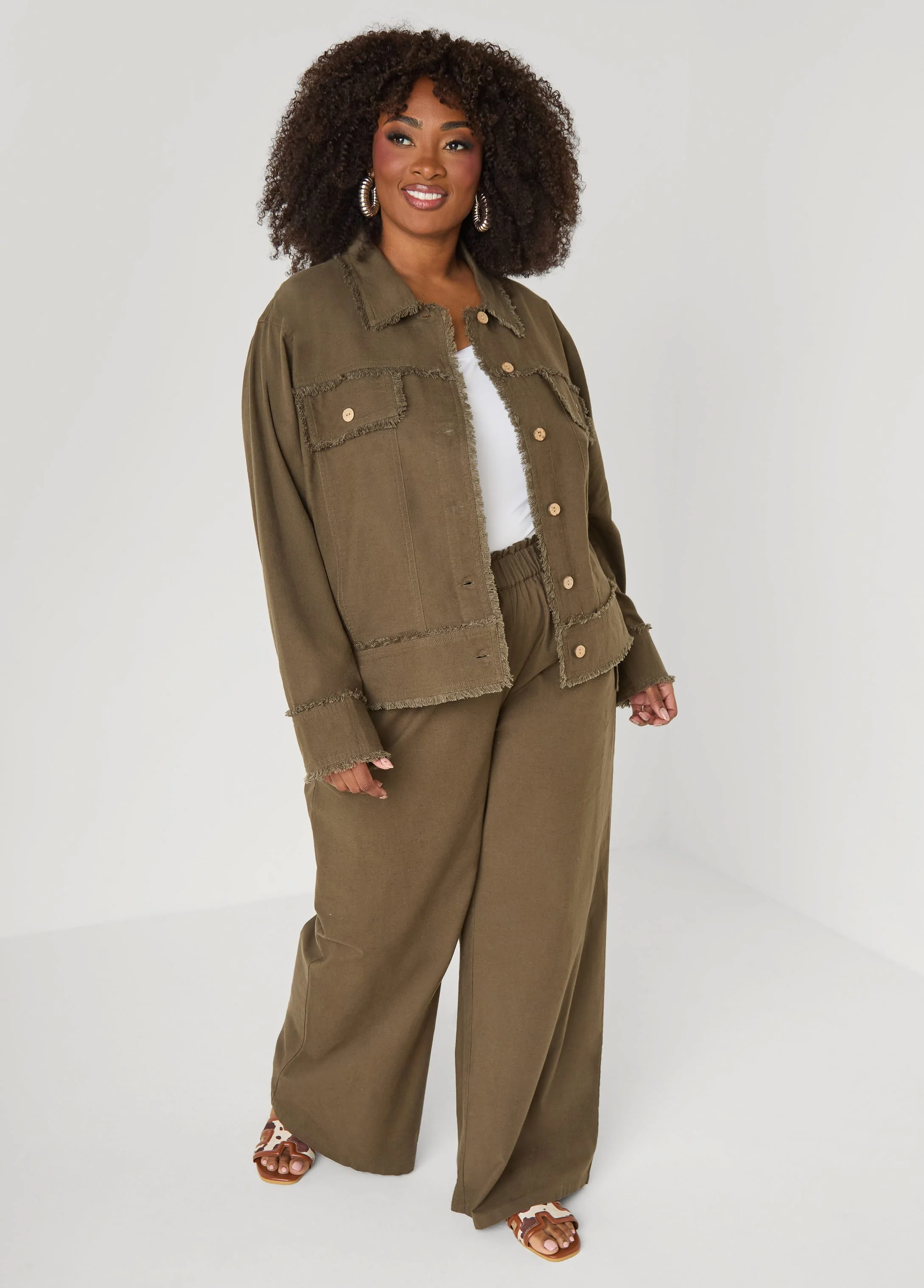 Frayed Linen Blend Trucker Jacket - Image 8