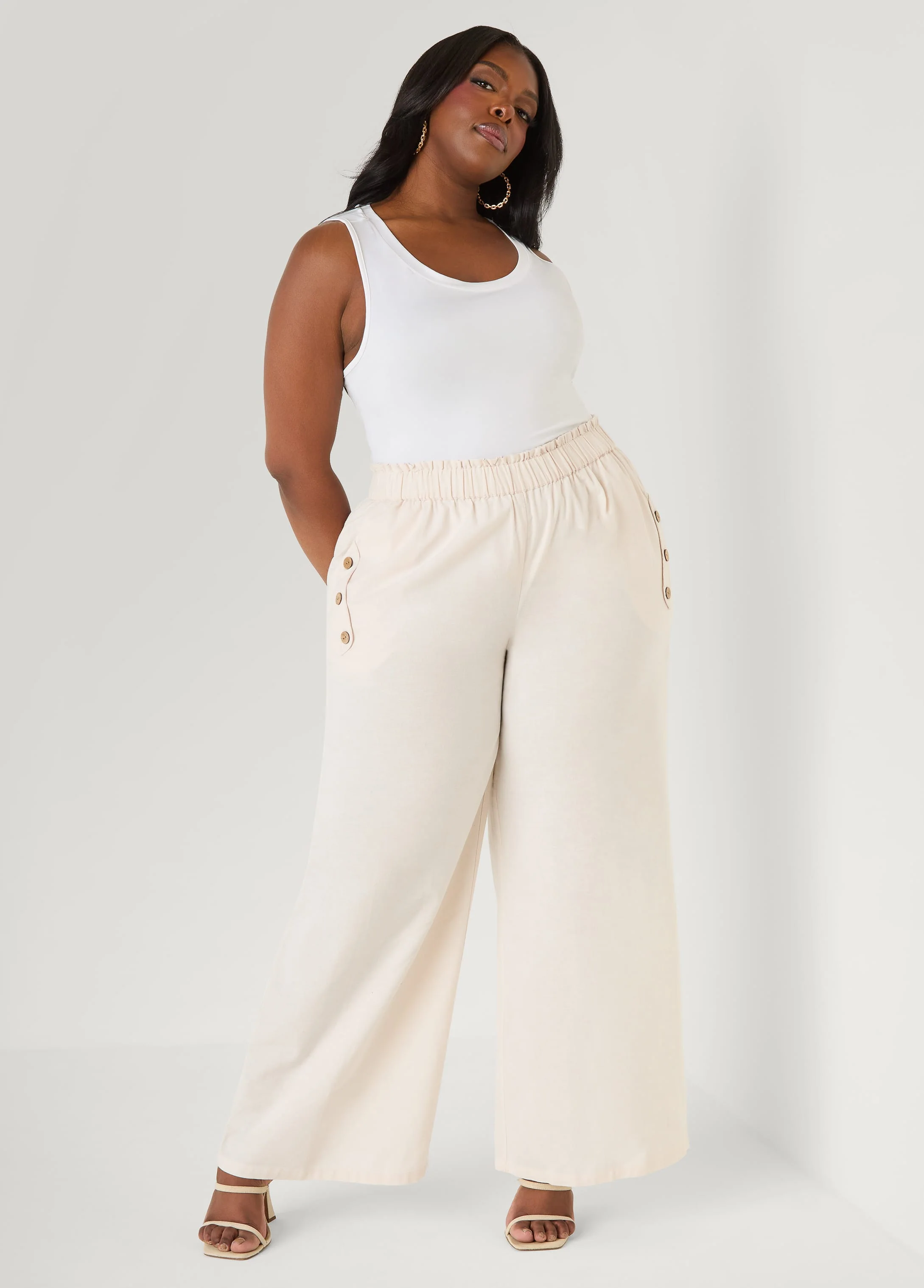 Button Detailed Cotton Blend Pants