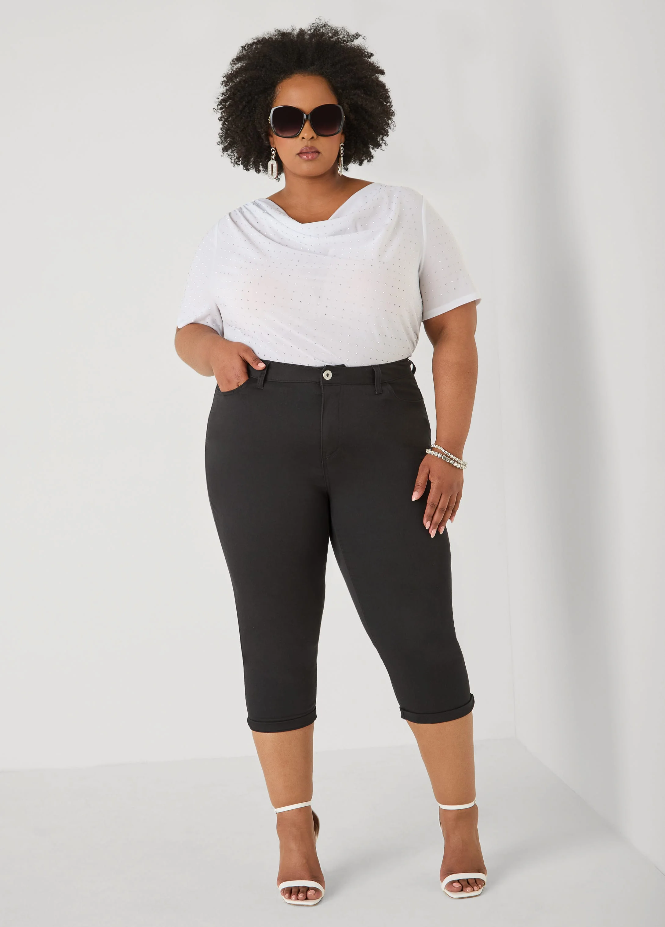 Crystal Cowl Neck Mesh Top - Image 3