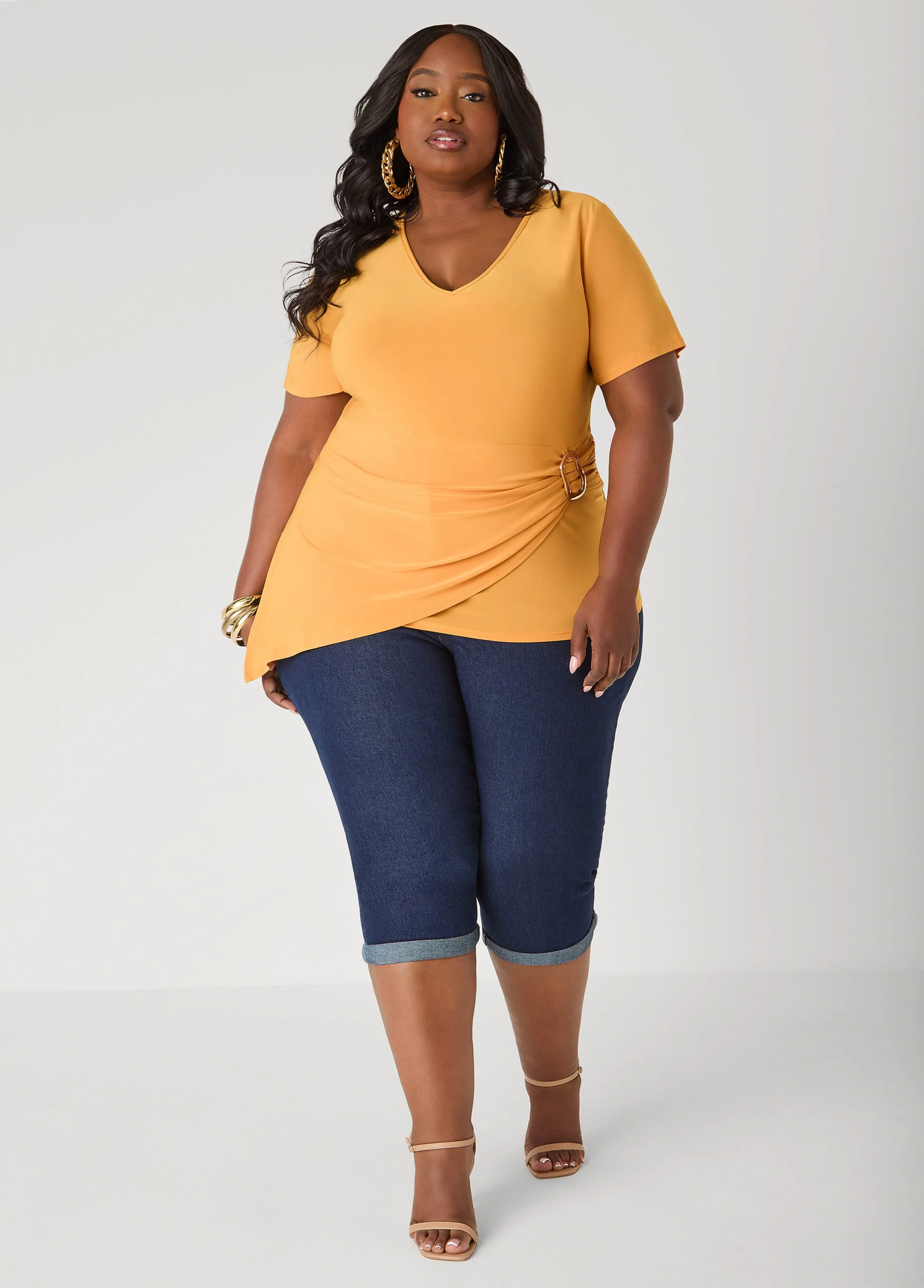Gathered Embellished V Neck Top - Image 3