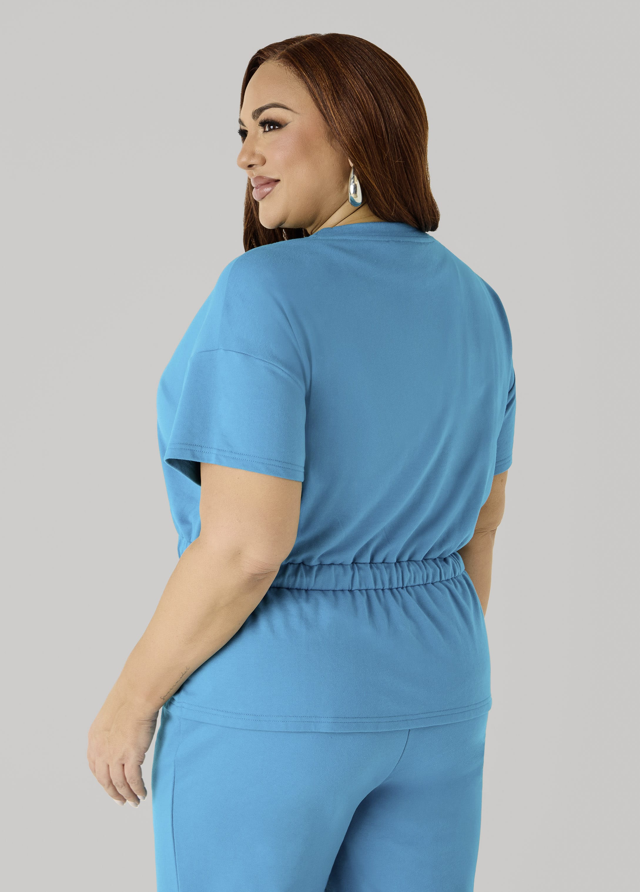 Drawstring Peplum Sweatshirt - Image 2
