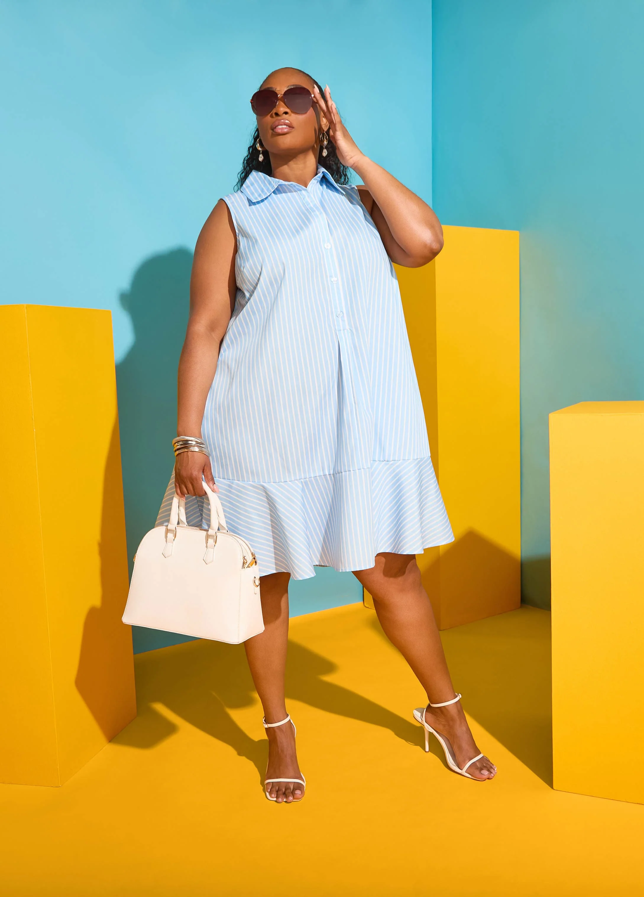 Flounced Striped Shirtdress - Image 5