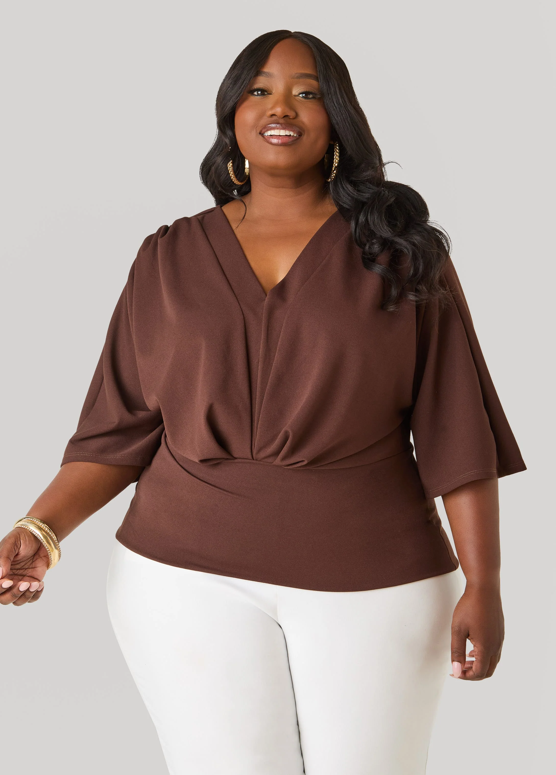 V Neck Stretch Crepe Top