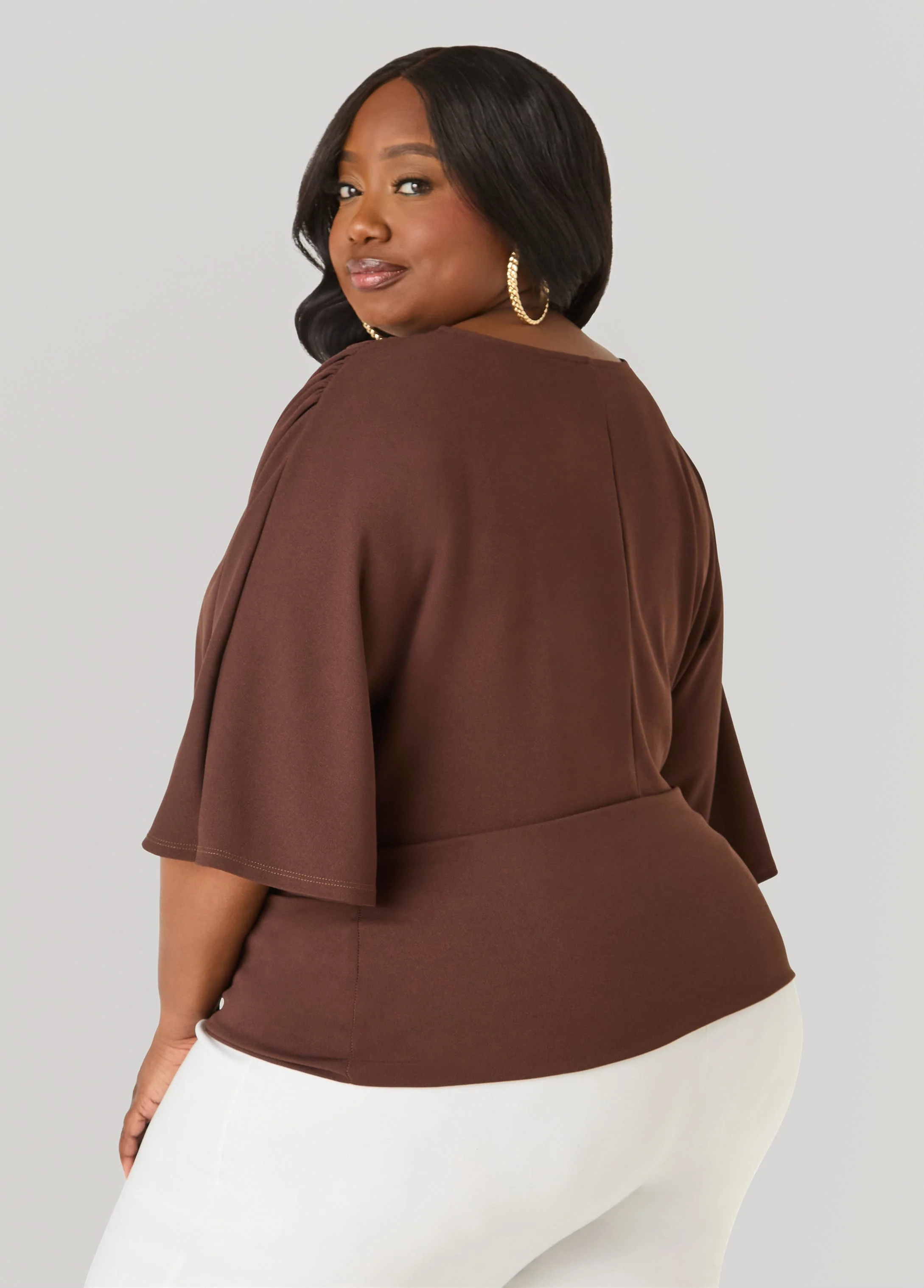 V Neck Stretch Crepe Top - Image 2