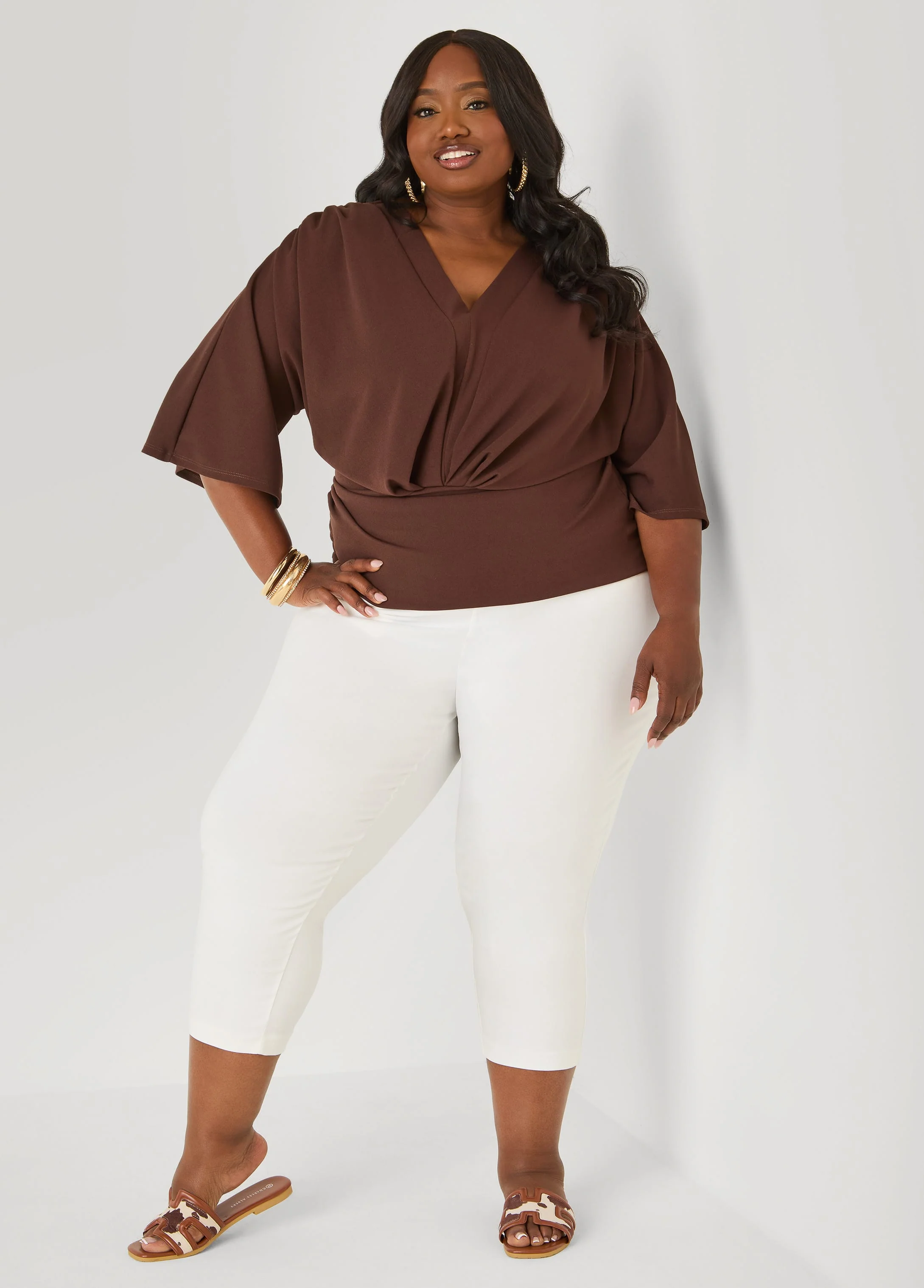 V Neck Stretch Crepe Top - Image 3