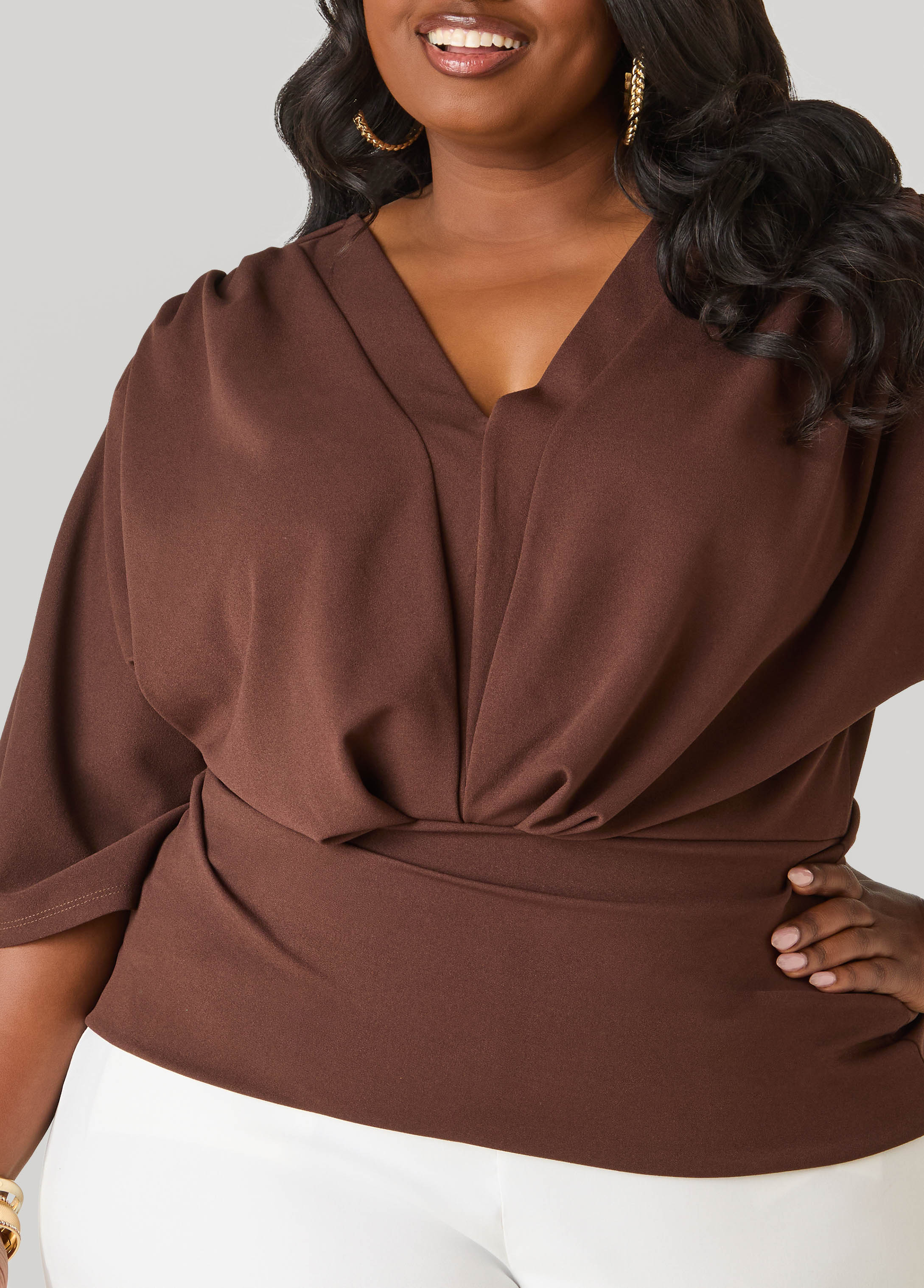 V Neck Stretch Crepe Top - Image 4
