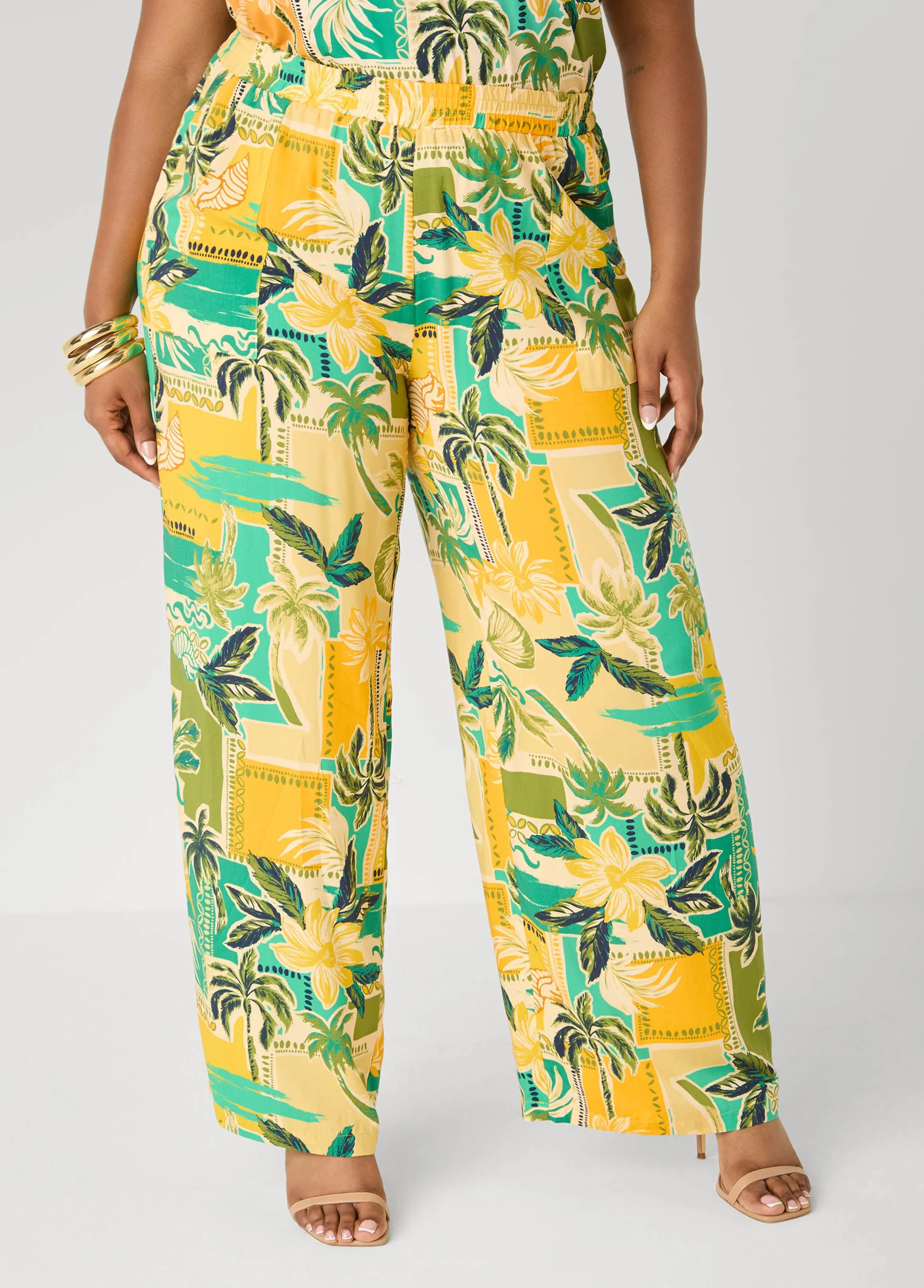 Tropical Print Wide Leg Pants - Image 3