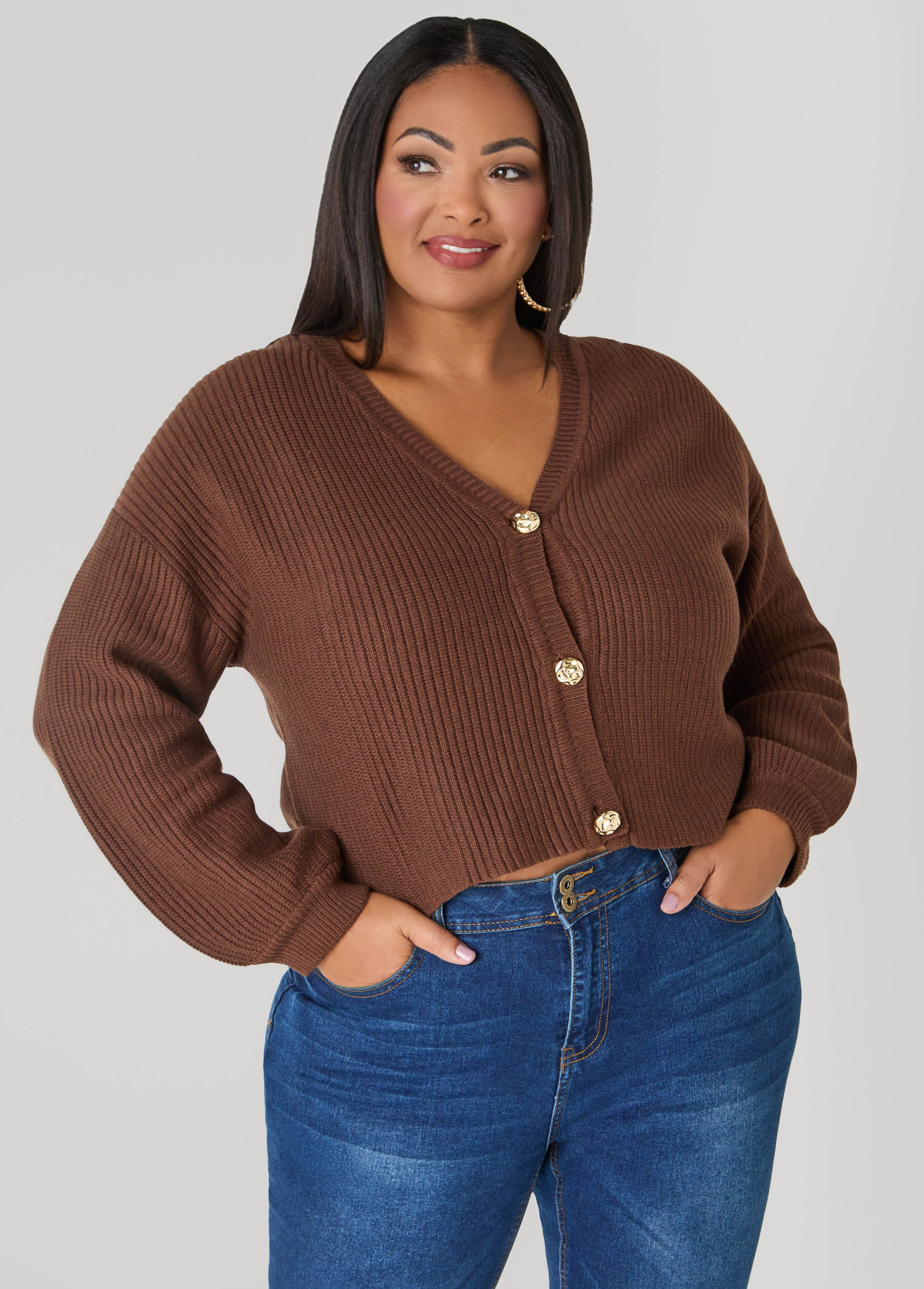 Cropped Ribbed Knit Sweater - Image 3