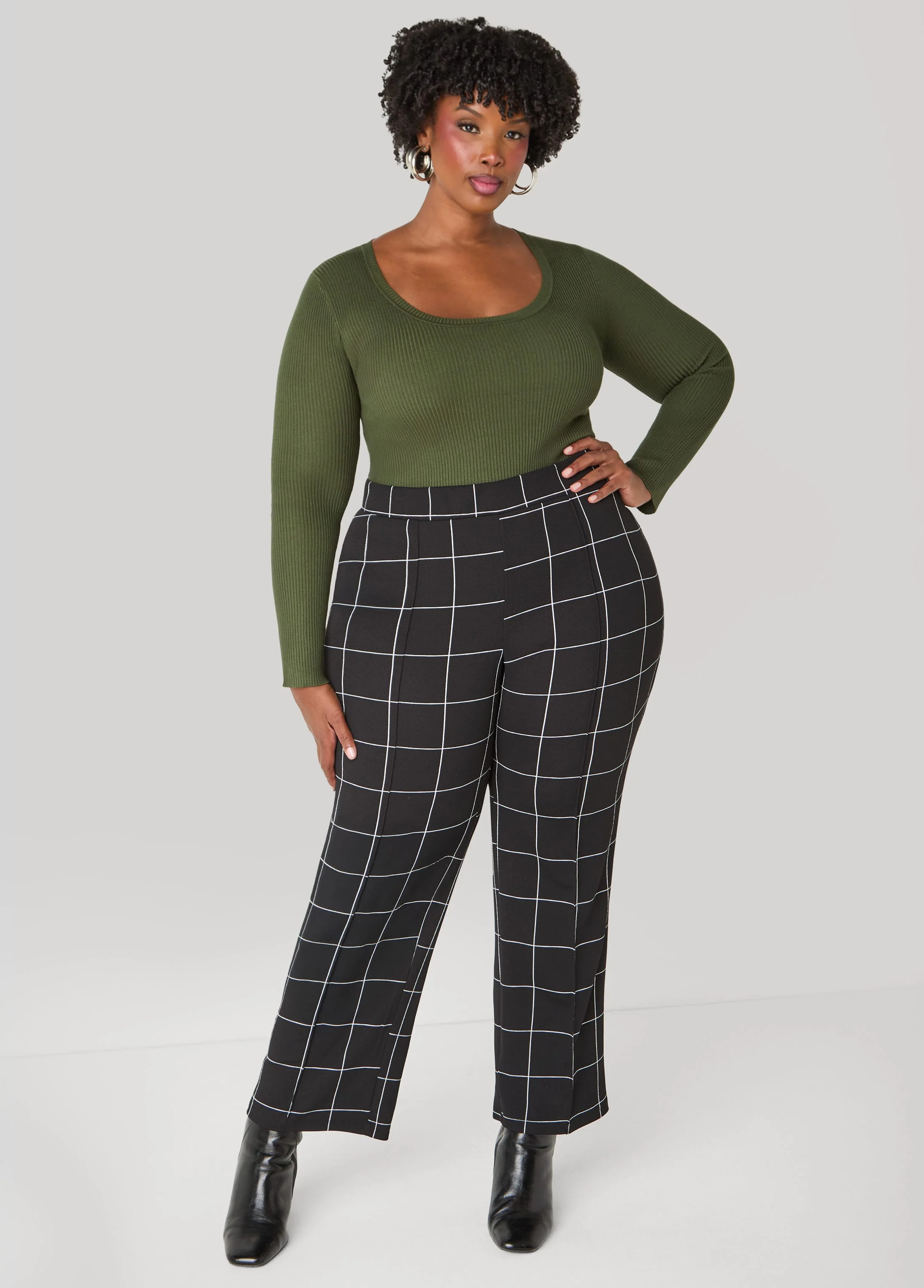 Textured Windowpane Print Pants - Image 3